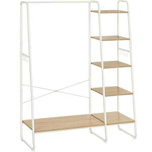 White metal garment rack with 5 shelves and a bottom shelf, Vasagle brand - Clothing Rack
