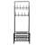 Black metal coat rack with shoe shelf, 18 hooks, 2 shelves, 187x67cm, front view