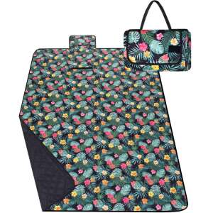Picnic or beach blanket with insulating foil and handle, 150x200 cm, floral black 104646466 - Beach mat
