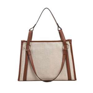 Geantă tote din canvas maro deschis Dollcini cu accente din piele maro - Accesorii pentru îmbrăcăminte