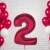 Piros 2-es szám fólia lufi, 92 cm, születésnapi parti dekoráció