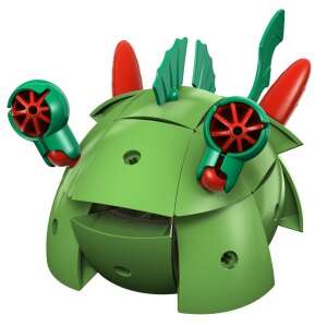 Geomag Tazoo Paco magnetic construction set, green and red, assembled creature, front view - Magnetic building game