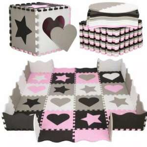 Pepita großes Premium-Schaumstoffpuzzle 150x150cm (36 Teile 31,5x31,5cm) - Herz und Stern #rosa-schwarz - Schaumpuzzle