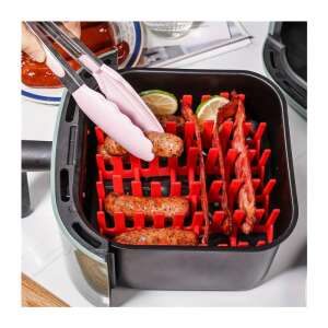 Piros szilikon légsütő grill állvány kolbásszal és szalonnával, tökéletes grillezéshez a légsütőben - Kerti grillező, sütő eszköz