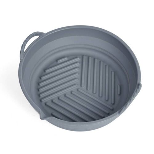 Szürke kerek szilikon forrólevegős sütőbetét, összecsukható és újrahasználható