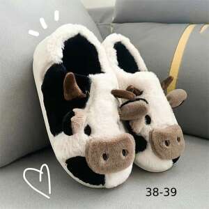 Tehént mintás plüss papucs tehén fejjel, 38-39-es méret - Női lábbeli