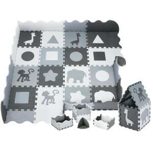 Pepita XXL Large Premium Foam Puzzle with Edge, 150x150cm (36 pieces 31,5x31,5cm) - Animals and Shapes #grey-white - Baby Gyms & Play Mat and Foam Puzzle