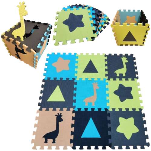 Pepita Nagyméretű Prémium Szivacs puzzle 94,5x94,5cm (9db 31,5x31,5cm) - Állatok és Formák #barna-kék
