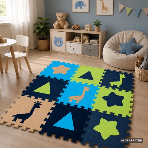 Pepita Nagyméretű Prémium Szivacs puzzle (9 db 31,5x31,5 cm) - Barna, Kék