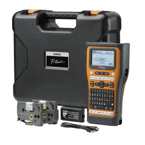 Imprimantă etichete Brother PTE560BTVPQL1 cu carcasă, benzi și baterie. Imprimantă termică de etichete cu Bluetooth și tastatură QWERTY. - Brother Imprimante etichete