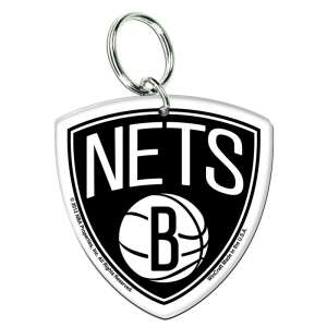 WinCraft Brooklyn Nets Acrylic Team Logo Keychain, black and white, with basketball and team logo - Keychain