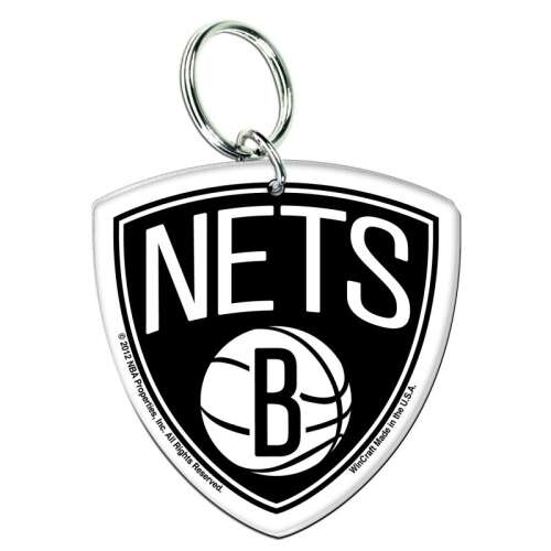 WinCraft Brooklyn Nets Acrylic Team Logo Keychain, black and white, with basketball and team logo