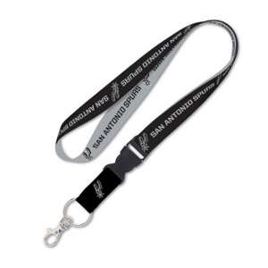 San Antonio Spurs lanyard, black and gray with team logo and text, with a clip and a key ring - Dressing Accessory