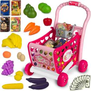Pink Ricokids Kids Shopping Cart Playset with Play Food and Accessories - Ricokids