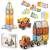 100 piece magnetic building blocks set with colorful and functional wheeled chassis, building a rocket, house, and truck,  includes packaging