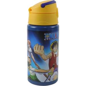 One Piece Crew Aluminium-Trinkflasche mit Haken 500 ml, blaue Wasserflasche mit One Piece-Charakteren, gelber Deckel - Lebensmittel- & Getränkebehälter