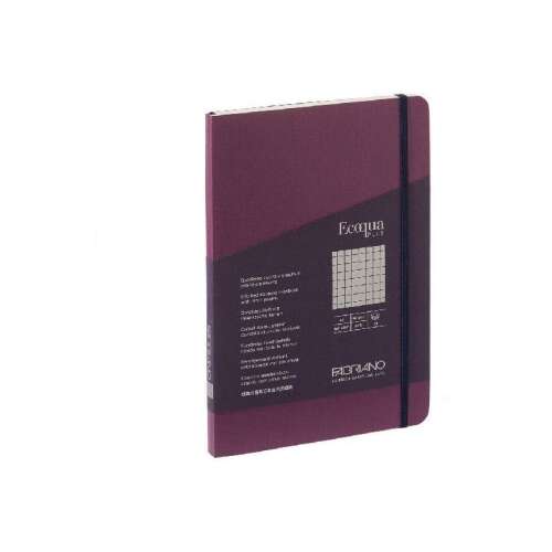 Fabriano Ecoqua Plus A5 80 lapos lila kockás notesz, 90g vastagságú elefántcsont színű lapok, FSC tanúsítvánnyal, savmentes, hosszú élettartamú, vízerőművel