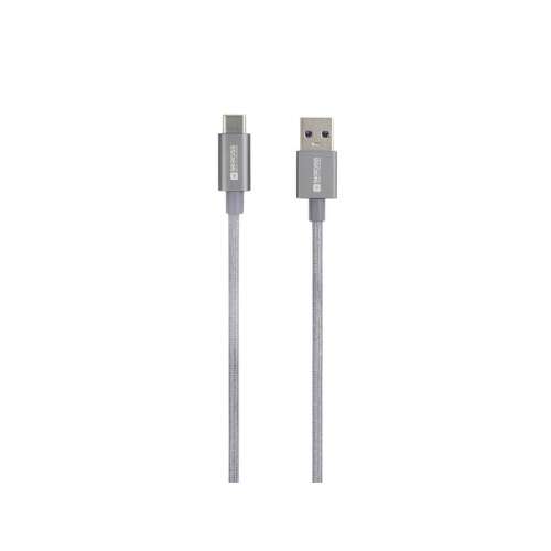 Skross USB-C-120-STEEL 1,2 m USB auf Typ-C Daten- und Ladekabel, graues geflochtenes Kabel