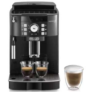 Aparat de cafea automat DeLonghi Magnifica S, negru, cu două cești de cafea și o ceașcă de cappuccino - Rasnite și Aparat de cafea automat