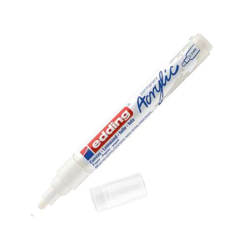 Marker acrilic Edding 5100 M, culoare albă, grosimea liniei 2-3 mm, pentru pânză, hârtie și alte suprafețe