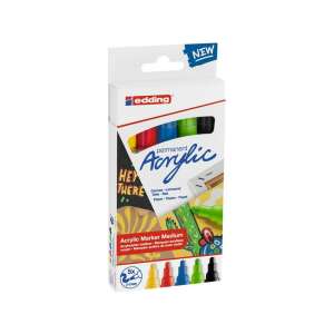 Set de markere acrilice Edding permanent, 5 bucăți, negru, roșu, albastru cyan, galben, galben-verde - Markere
