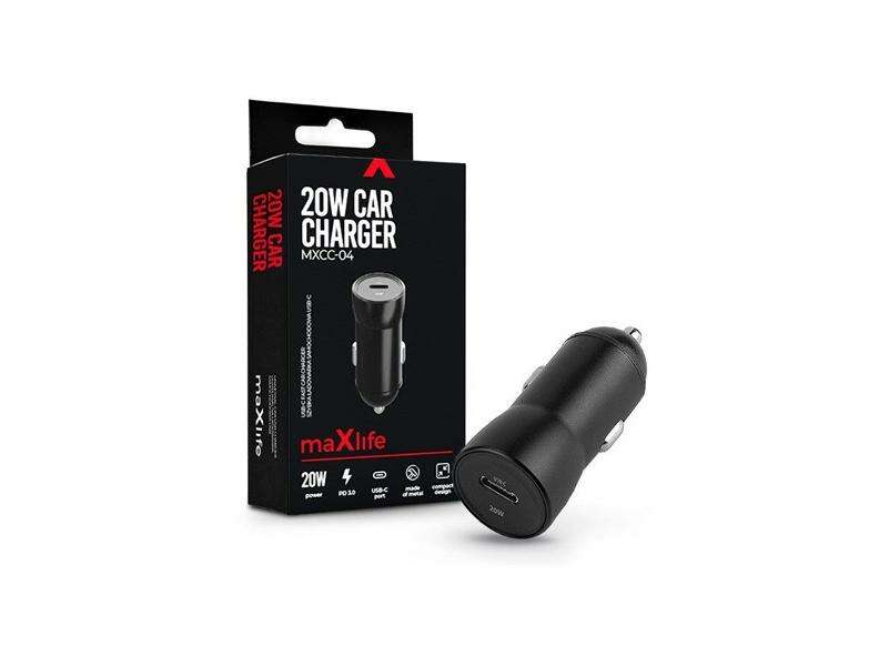Maxlife TF-0165 Type C 20W PD3.0 fekete szivargyújtós gyorstöltő adapter