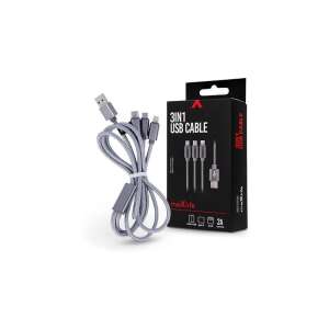 Cablu de încărcare USB Maxlife TF-0168 3 în 1, argintiu, 1 metru, Lightning, microUSB, Tip C - Cabluri de date