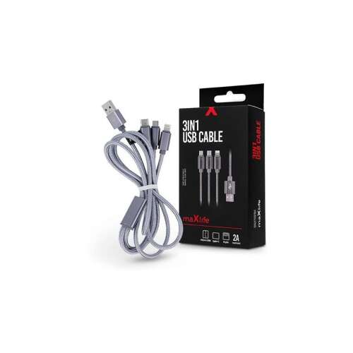 Maxlife TF-0168 3-in-1 USB-Ladekabel, silber, 1 Meter, Lightning, microUSB, Typ C