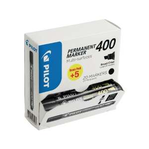 Pilot Permanent Marker 400 Schwarz, 20er Pack, breite Meißelspitze, für mehrere Oberflächen - Pilot