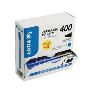 Pilot Permanent Marker 400, 20er Pack, blau, breite Meißelspitze, für mehrere Oberflächen - Pilot