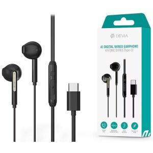 Devia Type-C Kopfhörer mit Mikrofon und Lautstärkeregler, Schwarz - Devia