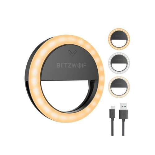 BlitzWolf BW-SL0 Pro LED inel de lumină, negru, cu cablu USB