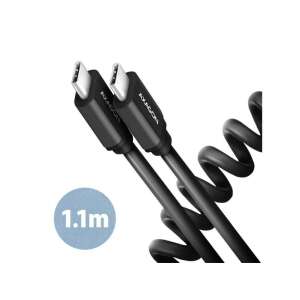 Axagon BUCM-CM20TB 1,1 m USB-C auf USB-C Spiralkabel, schwarz - AXAGON