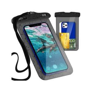Malatec wasserdichte schwarze Handyhülle mit Lanyard, zeigt ein Handy in der Hülle - Malatec