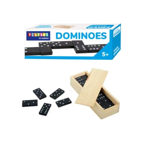 PlayBox Klassisches Dominospiel, Holzdominoes in einer Holzkiste, ab 5 Jahren