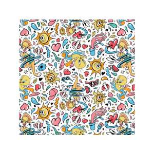 Hârtie de ambalaj Bugs Bunny și Tweety Bird, design colorat cu inimi, soare și pepeni verzi - Ambalaje cadouri