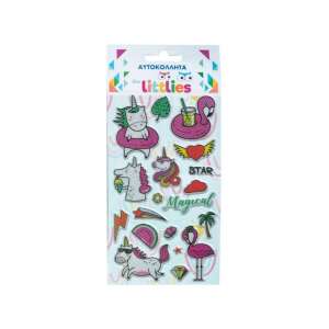 The Littlies 3D pufi matrica szett unikornisokkal és flamingókkal, 10x22cm-es íven - Luna