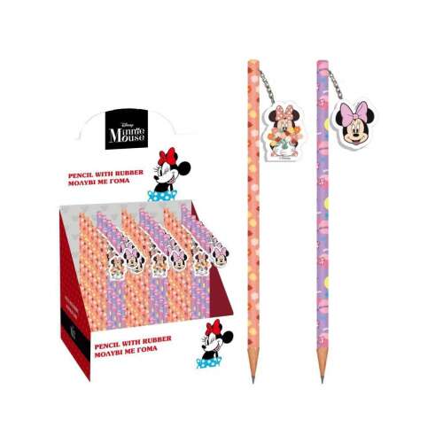 Disney Minnie Maus Bleistift mit Radiergummi, 2 Designs, orange mit Blumen und lila mit Minnie Kopf