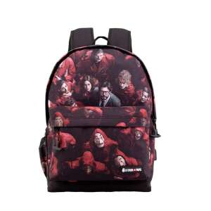 La Casa De Papel Money Heist Together backpack with red and black design featuring characters from the show - Dressing Accessory