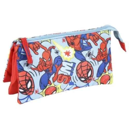 Spiderman pencil case with 3 compartments, blue and red with Spiderman design