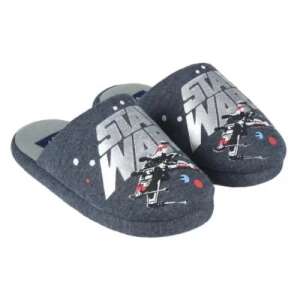 Star Wars slippers for kids, size 30/31, blue with silver Star Wars logo and X-Wing fighter - Star Wars