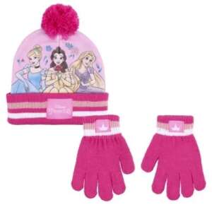 Disney Princess pink hat and gloves set for girls, featuring Cinderella, Belle and Rapunzel - Kids' Hat & Set