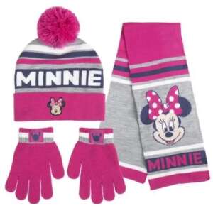 Minnie Mouse hat, gloves and scarf set for kids, pink and grey striped, winter accessories - Kids' Hat & Set