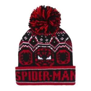 Spiderman knitted beanie hat with pom pom, red and black, with Spiderman logo - Kids' Hat & Set