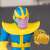 Close-up of Hasbro Mega Mighties Marvel Super Hero Adventures Thanos action figure, 25 cm, showing face and Infinity Gauntlet