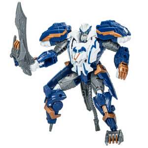 Transformers Generations Legacy United Voyager Class Prime Universe Thundertron action figure, robot mode, holding sword, blue and white - Figure