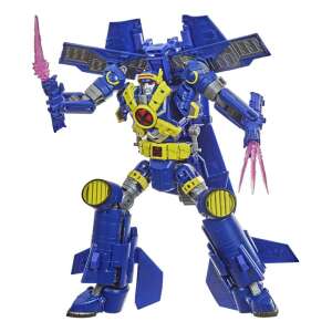 Transformers Ultimate X-Spanse figure in robot mode, blue and yellow, holding a pink sword - Figure