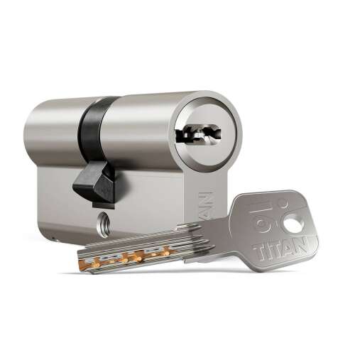 Titán I6 security cylinder lock with key, 40/60 satin chrome finish