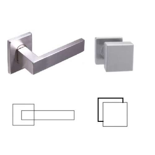 Matrix Edelstahl Vierkantrosette Türgriff mit festem Knopf, asymmetrisches Design