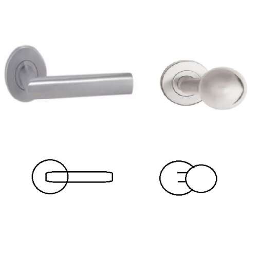 Mâner ușă Tímea Din din oțel inoxidabil cu buton rotund, design asimetric